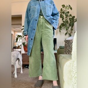 Green Corduroy Wide-Leg Pants